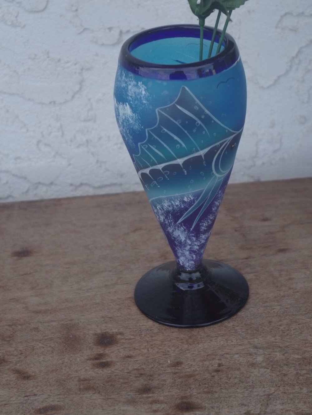 Beautiful Frosted Glass Fish Vase From The 80s Quebec Folk Art By Mielle